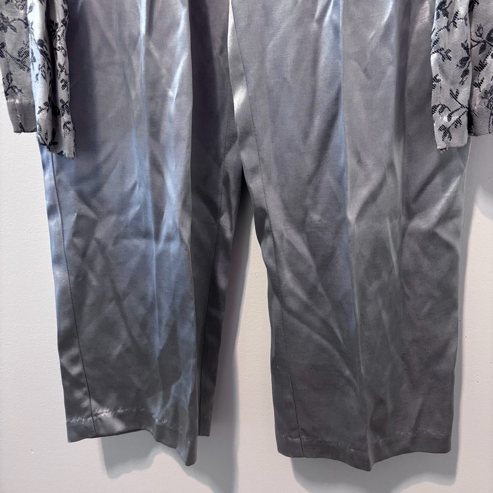 Amanda Lane Vintage Silver Floral Jacquard Satin 2 Piece Vest Pants Set Size 10 - Picture 6 of 15
